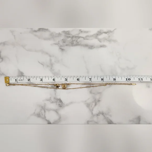 Gold Beach Starfish, Shell & Crystal Accent Charm Anklet Bracelet - Picture 9 of 10